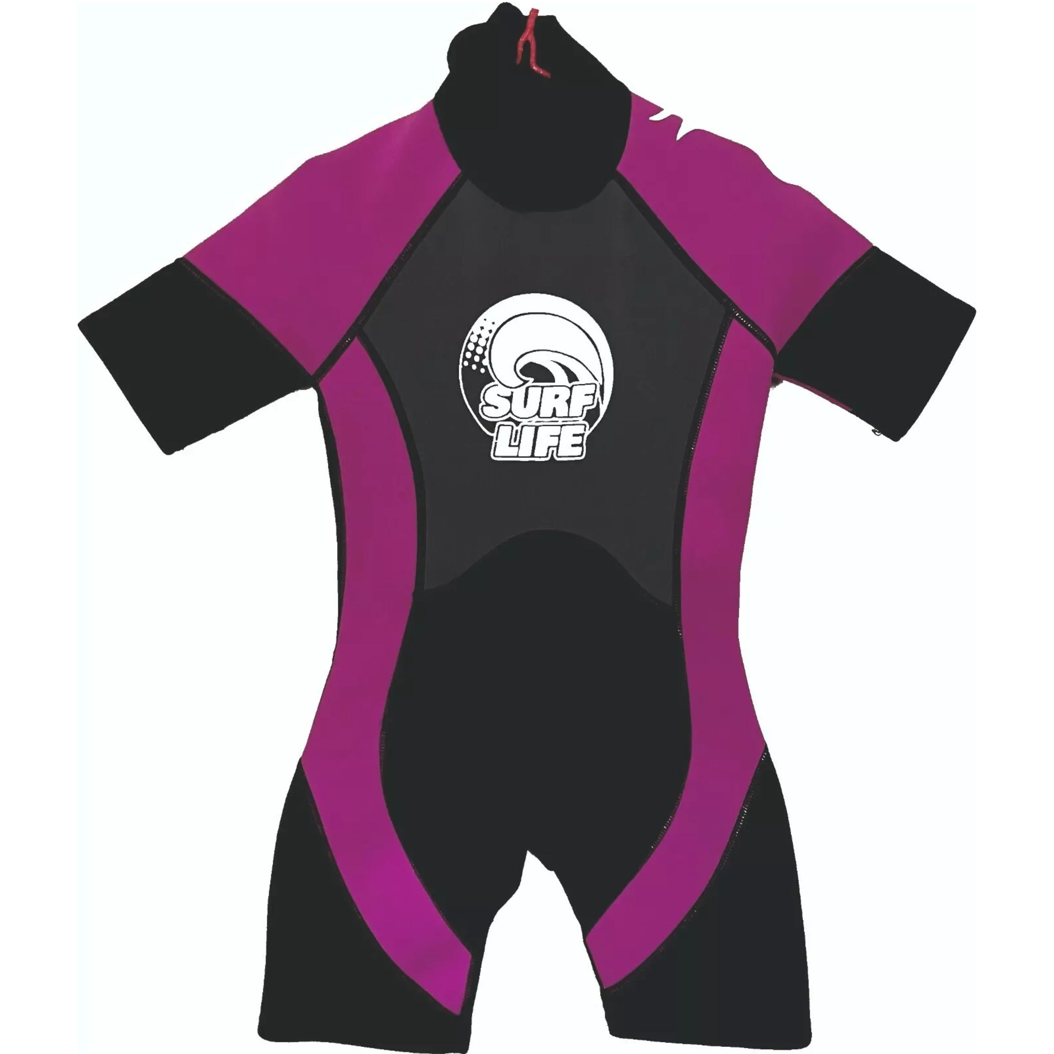 Kids' short sleeve wetsuit in black and pink with Surf Life logo – boys' and girls' neoprene surf suit for swimming and watersports
